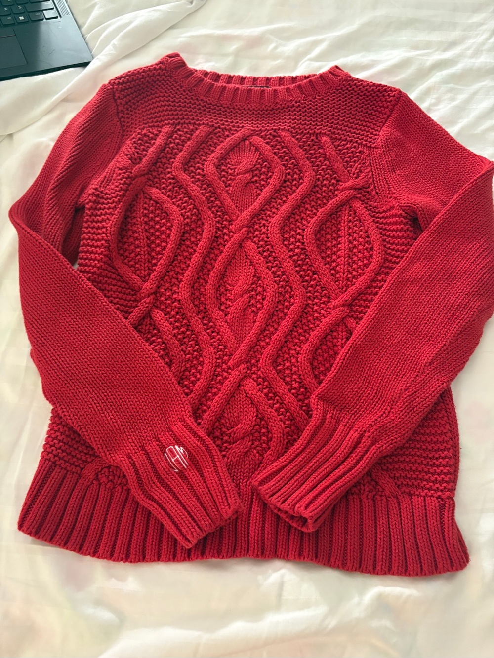 Red Lands' End cable knit sweater Sz Small